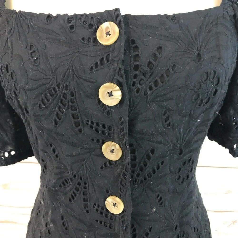 Free People Eyelet Lace Puff Sleeve Button Front Daniella Dress